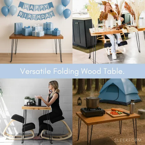 Miniatura 6 de Sleekform Mesa plegable de madera – Escritorio plegable portátil – Escritorios plegables fáciles de montar para espacios pequeños – Mesas