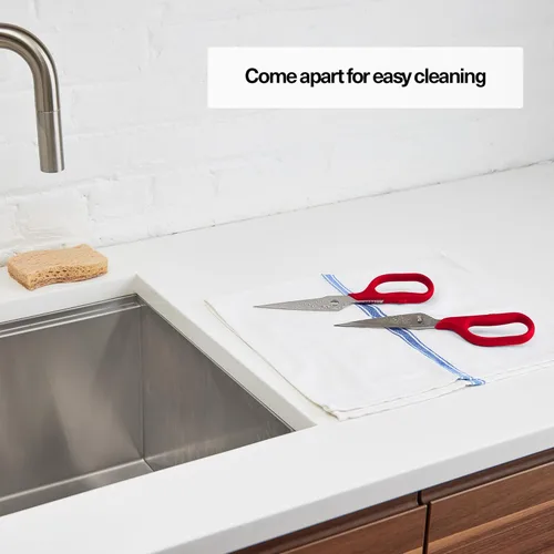 Miniatura 5 de Misen Tijeras de cocina resistentes, acero inoxidable, tijeras versátiles y fáciles de limpiar para carne, hierbas y verduras, mango ambidiestro Rojo
