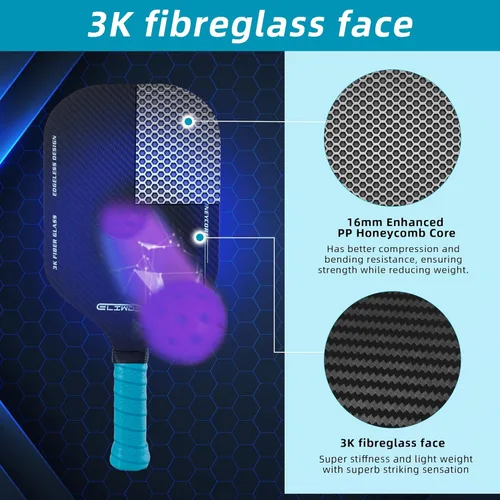 Miniatura 4 de Pickleball paddles set of 2 Rackets are made to USAPA standards 3k fibreglass textured surface rimless design 16 mm polypropylene honeycomb