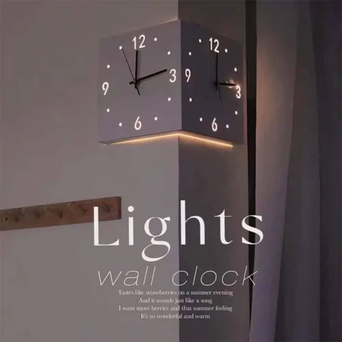 Miniatura 5 de Reloj de pared Corne de doble cara, reloj de pared de esquina luminoso con sensor con escala numeral, funciona con pilas, silencioso