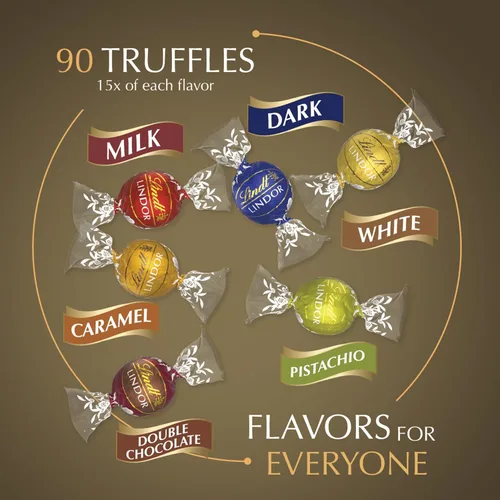 Miniatura 5 de Lindt LINDOR - Caja de regalo de 90 trufas de chocolate surtidas, caramelo de chocolate con centro de trufa suave y derretida, caja de 38.4 onzas