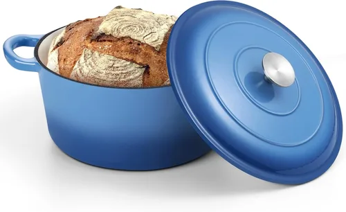 Miniatura 10 de TeamFar 6QT Horno Holandés con Tapa, Olla de Cocina de Hierro Fundido Esmaltada Antiadherente para Guisar, Hornear, Brasear, Apto para Varias Azul