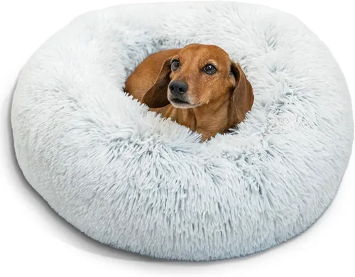 Best Friends by Sheri - The Original Calming Donut - Cama calmante en forma de dona para perros y gatos - Pelo largo, gris escarcha, S, 23 x 23