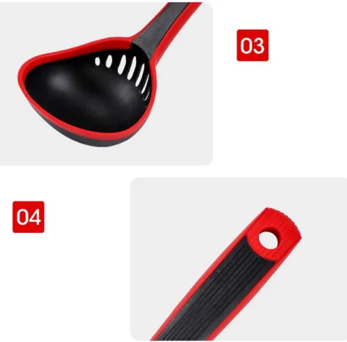 Miniatura 5 de Juego de utensilios de cocina, juego de utensilios de cocina de silicona, espátula, pala, cuchara, colador, utensilios de cocina, negro, rojo