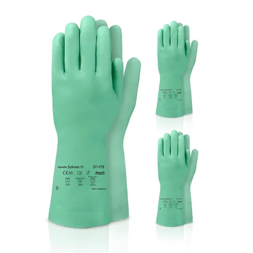Ansell AlphaTec Solvex 37-175 - Guantes flocados resistentes a productos químicos para limpieza, agricultura, alimentos, mecánica, aceite, XS, color