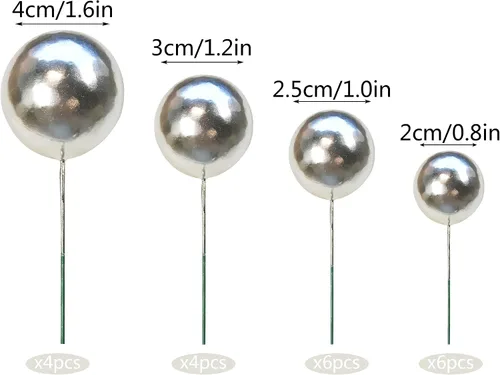 Miniatura 2 de 20 piezas de mini bolas plateadas para decoración de tartas, bolas de perlas para decoración de bodas, aniversarios, cumpleaños, baby shower