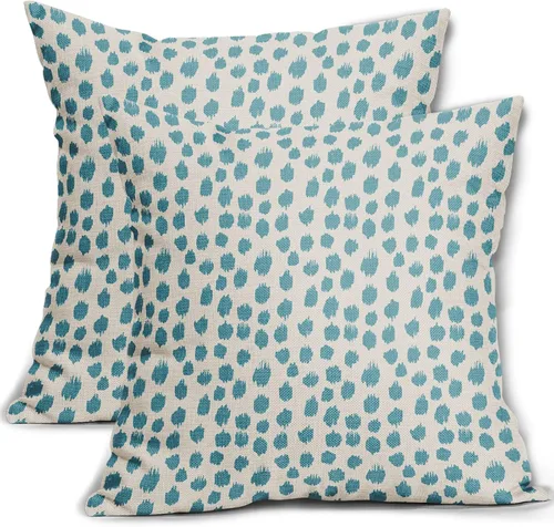 Miniatura 31 de Fundas de almohada marrón y blancas de 18 x 18 pulgadas, juego de 2 almohadas boho grises con lunares, fundas de almohada modernas estampadas
