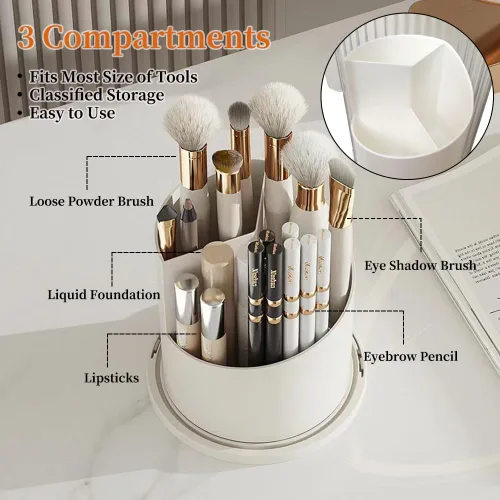 Miniatura 3 de Soporte para brochas de maquillaje con tapa, organizador de tazas de brochas de maquillaje giratorias de 360 grados para tocador, caja