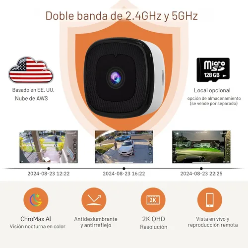Miniatura 8 de Girafit Cámara de ventana de 3 MP 2K, cámaras de interior WiFi de 2.4 GHz y 5 GHz para seguridad en el hogar con visión nocturna a color ChroMax Al