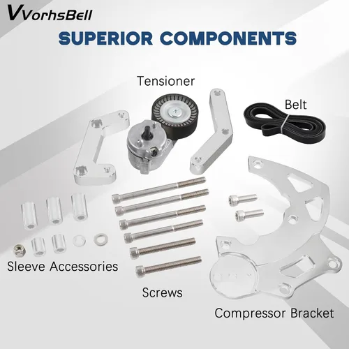 Miniatura 2 de Kit de Soporte de Compresor AC R4 de Intercambio LS con Tensor Compatible con LSX, LS2 LS3 LS6 LQ4 LQ9 L92 L99 Camiones/SUV Vortec GM R4 Compresor