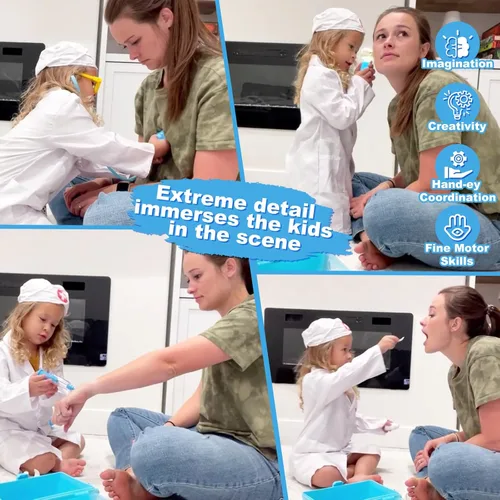 Miniatura 5 de Fajiabao Kit de médico para niños pequeños de 3 a 5 años, juguetes de disfraz para 2, 3, 4, 5 años, juego de simulación para niños con estetoscopio