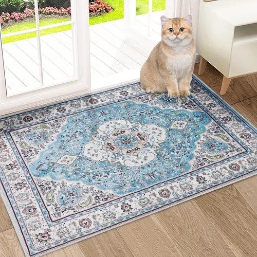 Miniatura 39 de COMSLE Alfombra bohemia de 2 x 3 pies, lavable a máquina, para entrada, lana sintética, alfombra pequeña, envejecida, antideslizante