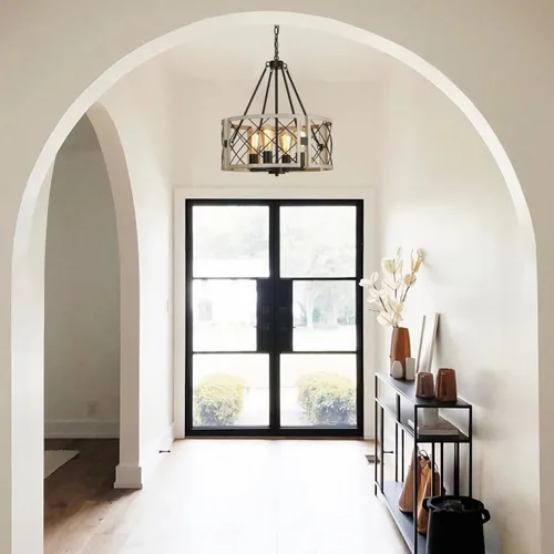Miniatura 7 de SANTOSTOCK Candelabro Moderno de Granja, Lámpara de Araña Rústica de 4 Luces para Comedor, Accesorio de Iluminación para Isla de Cocina, Luz