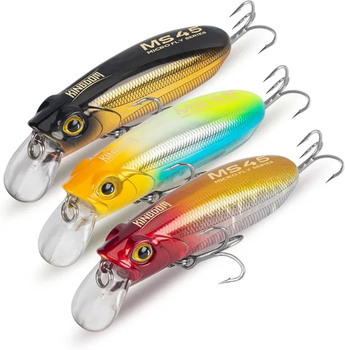 Miniatura 9 de KINGDOM 3 señuelos de pesca Topwater para Bass Whopper Popper señuelo de pesca para lubina, bagre, lucioperca, cebo flotante para lápices con cola 5