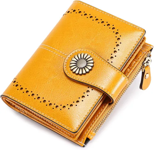 Carteras para mujeres pequeño bifold RFID bloqueo cartera de cuero genuino vintage cremallera corto titular de la tarjeta señoras monedero elegante
