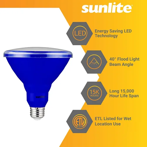 Miniatura 3 de Sunlite 40244 - Foco empotrable LED PAR38 de color, 15 vatios (equivalente a 75 W), base mediana (E26), reflector, certificación ETL, azul, paquete