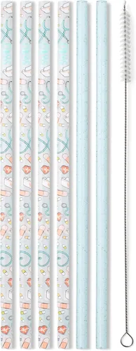 Miniatura 18 de Swig Life Juego de popotes reutilizables con purpurina transparente + popote alto Aqua y cepillo de limpieza, cada popote es de 10.25 pulgadas