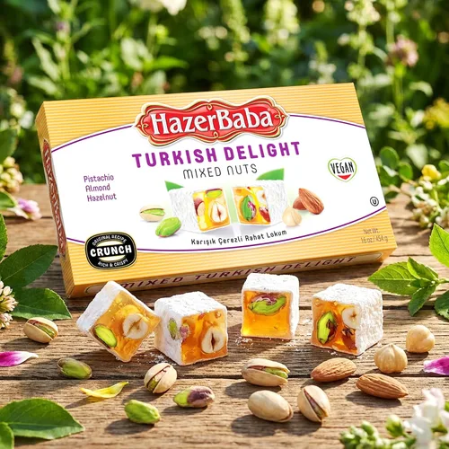 Miniatura 7 de Hazer Baba Delicias Turcas, Caja de bocadillos gourmet con nueces mixtas y sabor a vainilla, bocadillo tradicional vegano, Lokum turco, dulces