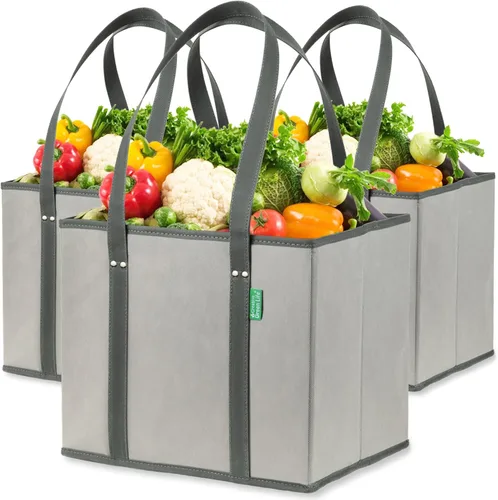 Miniatura 2 de Reusable Grocery Bags (3 Pack) – Heavy Duty Reusable Shopping Bags for Groceries with Box Shape to Stand Up, Stay Open, Fold Flat – Large Tote-Bag