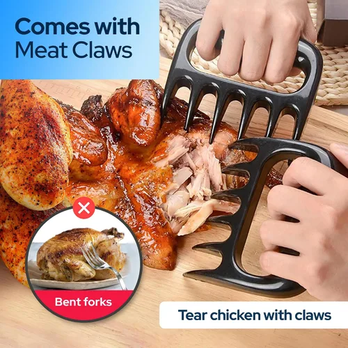 Miniatura 6 de Trituradora de pollo profesional de 3 capas con bandeja extraíble, garras de carne, cepillo, herramienta trituradora de pechuga de pollo de 10