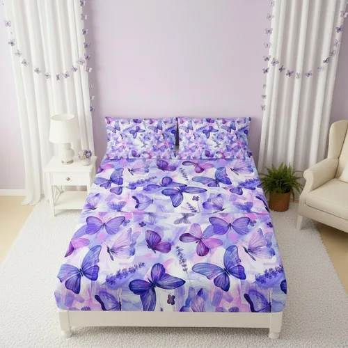 Miniatura 30 de QOOMO Ropa de cama Kawaii Axolotl para niños y niñas, diseño de flor de cerezo rosa, juego de ropa de cama súper suave para niños, con estrellas