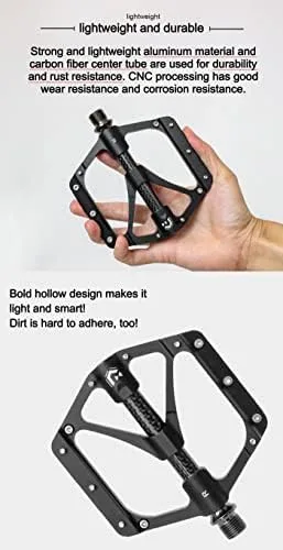Miniatura 5 de GORIX Pedales planos de bicicleta CNC ancho 3 cojinetes tubo central de fibra de carbono ligero con pin antideslizante Spike Road Mountain MTB