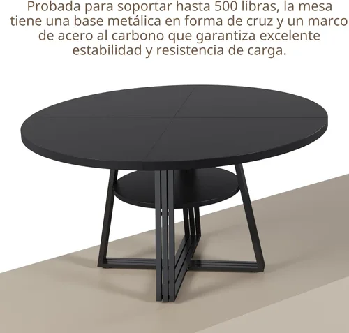 Miniatura 7 de GarveeHome Mesa de comedor redonda para 4-6, 47.2 pulgadas, mesa de cocina de granja con almacenamiento, mesas de comedor circulares para cocina
