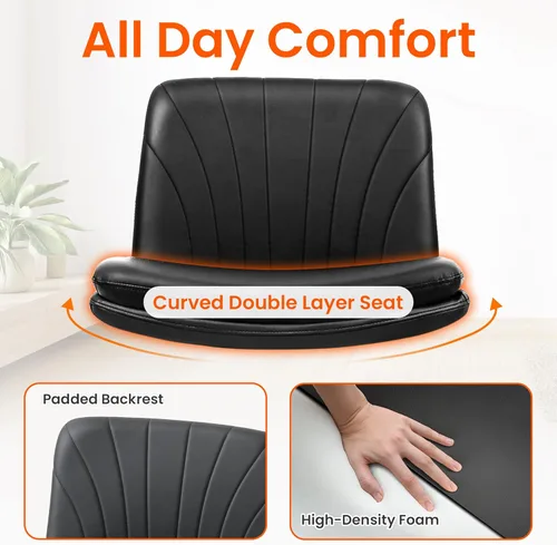Miniatura 3 de Orange Factory Silla Criss Cross con Ruedas Silla de Escritorio de Tocador Ancha y Cómoda Base Dual de Cuero sin Brazos Ajustable Giratoria