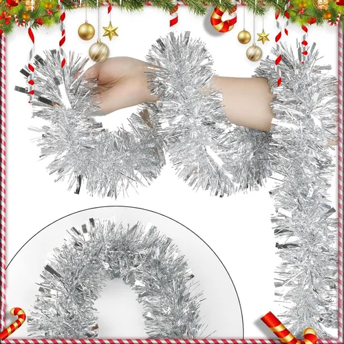 Miniatura 2 de DECORA - Guirnalda de oropel plateado de 33 pies, guirnalda de oropel metálico colgante para árbol de Navidad, decoración para el hogar y fiestas
