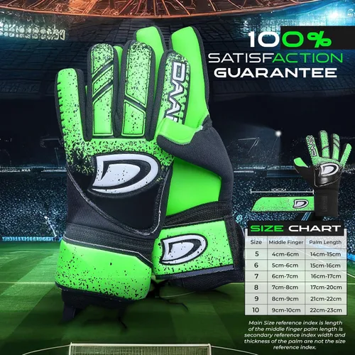 Miniatura 4 de Guantes de portero de fútbol para niños con dedo, agarre de látex fuerte, dedos y palmas acolchados, transpirables, muñeca ajustable, duraderos