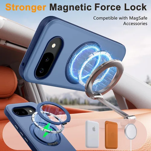 Miniatura 3 de Oterkin Funda para Google Pixel 10a con soporte magnético de giro de 360° [compatible con MagSafe] [antideslizante] [15 pies] a prueba de golpes