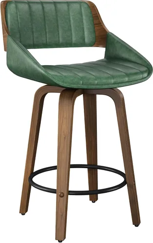 Miniatura 26 de Juego de taburetes de bar de 1, taburetes de bar giratorios de 26" de altura de mostrador con respaldo y patas de madera curvada de nogal, sillas