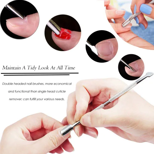 Miniatura 2 de Creatiee - Removedor y cortador de cutículas, limpiador de cutículas de acero inoxidable de doble extremo, removedor de esmalte de uñas, manicura