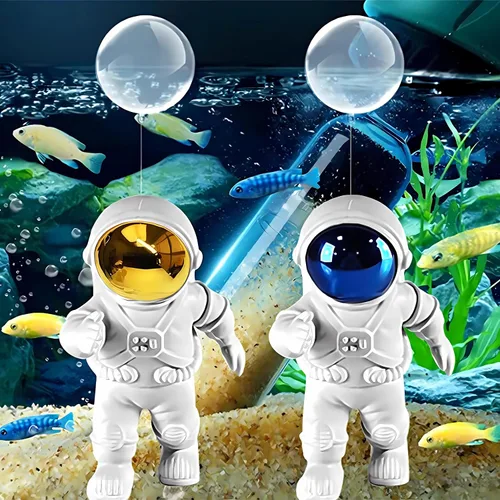Paquete de 2 decoraciones flotantes para pecera, accesorios de acuario de pequeños astronautas, adecuados para todo tipo de peceras, piscina (azul y