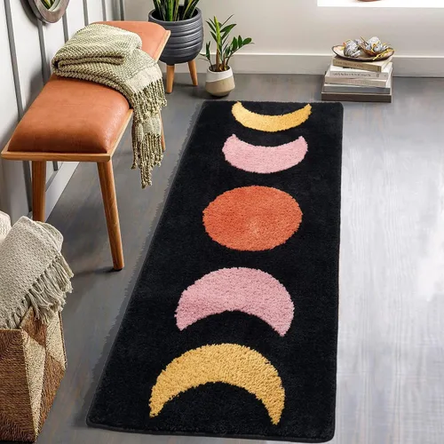 Miniatura 8 de Sunrise - Alfombras de baño bohemias, tapete de baño de medio círculo, lindo tapete de baño de sol, decoración de baño retro bohemio para el hogar