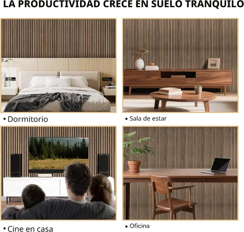 Miniatura 8 de RITOLLO Paneles de listones de madera para pared, 2 piezas de 94.5 x 11 pulgadas, paneles acústicos para decoración de pared interior, panel