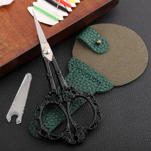 Miniatura 8 de YOUGUOM Tijeras pequeñas de costura, tijeras de ganchillo para tejer con estuche para manualidades con punta de aguja, tijeras de bordado pequeñas