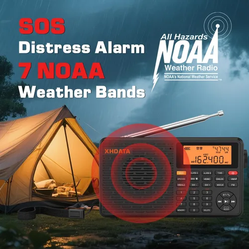 Miniatura 4 de XHDATA D109WB Radio Meteorológica Portátil AM/FM/SW/LW/WB de Onda Corta con Alerta NOAA, Operada por Batería, Excelente Sonido, Altavoz Inalámbrico