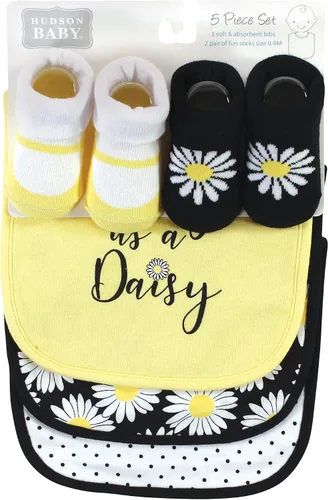 Miniatura 156 de Hudson Baby Conjunto de babero y calcetines unisex de algodón para bebé