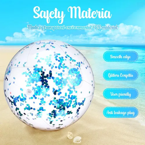 Miniatura 2 de Chivao 10 bolas de playa inflables con purpurina de lentejuelas, bolas de playa gigantes de confeti de piscina de 24 pulgadas y 16 pulgadas