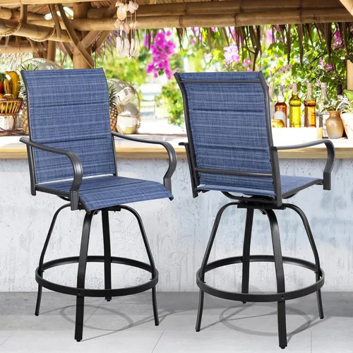 Shintenchi Taburetes de bar giratorios de 2 piezas para patio, sillas de bar acolchadas para todo tipo de clima, sillas de bistró de tela para