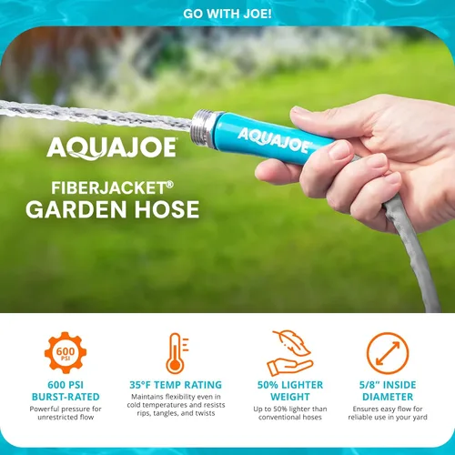 Miniatura 4 de Aqua Joe XTREME FIBERJACKET Manguera de jardín, 50 pies, resistente a las torceduras, flexible, 600 PSI, 5/8 de diámetro, ligera, accesorios