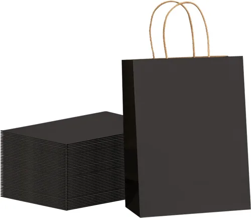 Miniatura 18 de METAPRINT Paquete de 100 bolsas de papel kraft azul medianas de 8 x 4.5 x 10.8 pulgadas con asas a granel, bolsas de regalo, compras de comestibles