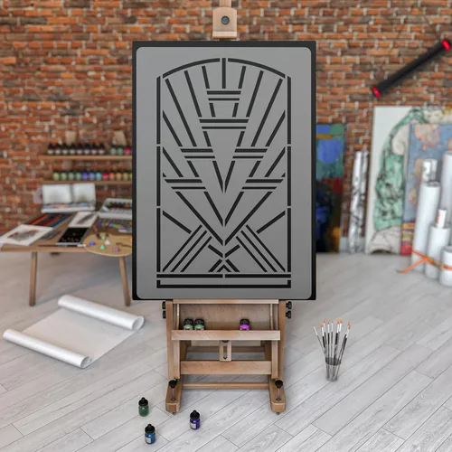 Miniatura 4 de NAKLEO Plantilla grande de pintura de pared de 16.9 x 25.2 pulgadas, patrón de puerta de marco de barandilla Art Deco, plantilla de plástico