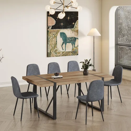 Miniatura 16 de Juego de mesa de comedor UELKS para 4, juego de mesa de cena para 4, mesa de cocina de 55'' y sillas de gamuza con tela de napa, juego de 4, juego
