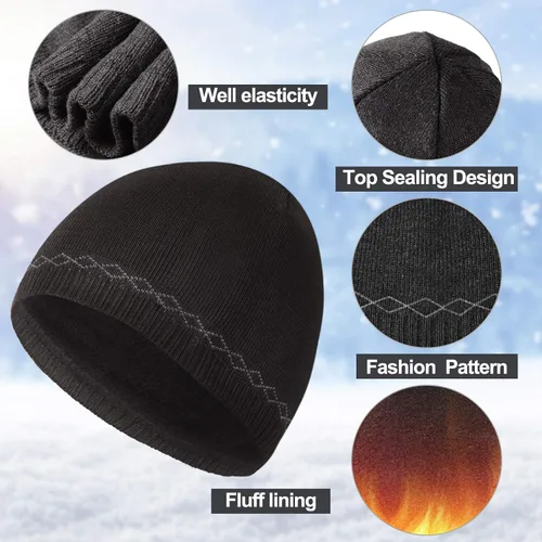 Miniatura 4 de Gorro de invierno para hombre, cálido, de punto, con puños, para esquí, calavera, forro polar