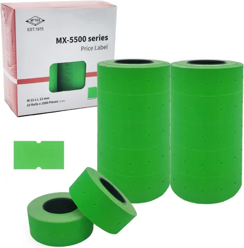 Motex 1 línea en blanco - 10,000 etiquetas verdes en blanco para pistolas de precio y fecha, compatibles con MX-5500 y pistolas Perco de 1 línea