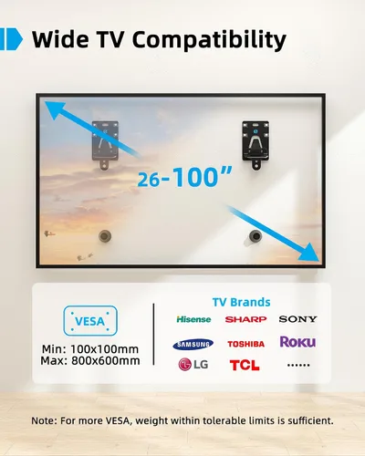 Miniatura 4 de Supcline Soporte de pared para TV sin montantes para la mayoría de televisores de 26 a 100 pulgadas de hasta 200 libras, soporte de TV para paneles