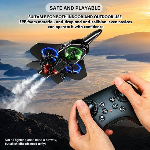 Miniatura 8 de Aviones de control remoto de espuma para niños y adultos principiantes, avión de combate RC con luz, juguete de caza de combate de 360°, rollo