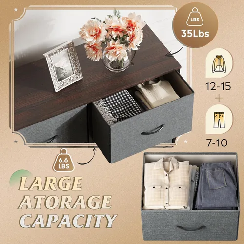 Miniatura 5 de WLIVE - Cómoda de tela para dormitorio, cómoda alta con 8 cajones, torre de almacenamiento con contenedores de tela, cómoda doble, cómoda con A-gris